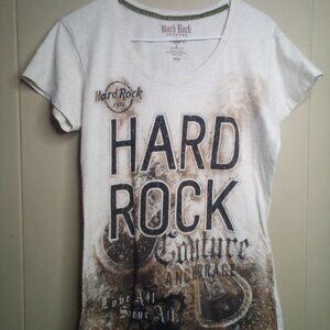 Hard Rock Couture Shirt L Juniors Short Sleeve Beads Graphic Tan Brown